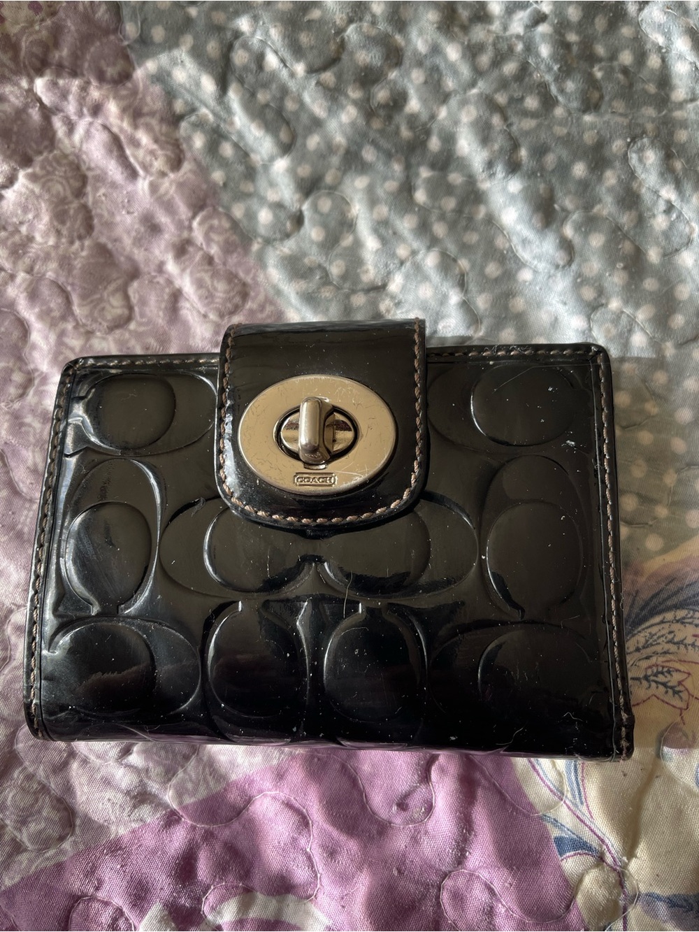 Coach Black Patent Leather Signature Turnlock Wallet